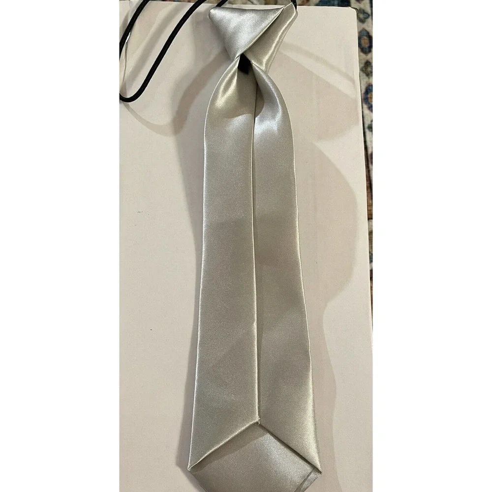 Pre-tied Elastic Silver Adjustable Neck Tie Baby Toddler Kids Boys Girls Child